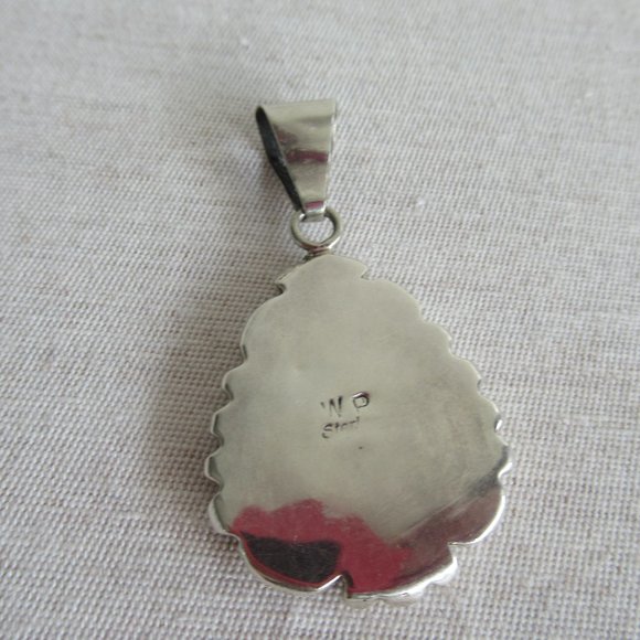 VTG State Sterling Silver Turquoise Navajo Pendant Signed WP Sterling 1.75" H - Picture 7 of 11